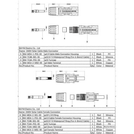 1 Pair MC4 50A 1500V Male And Female PV Connector Plugs - 5