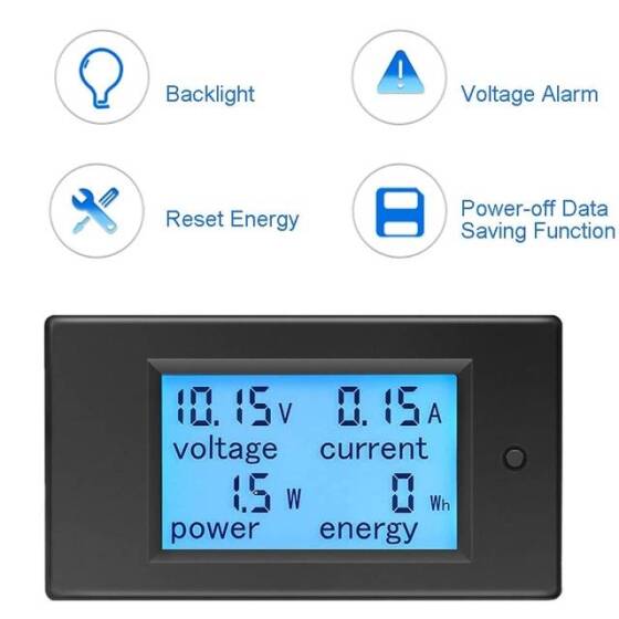 100V 20A OLED Digital Tester Amp Volt Power meter Time Capacity Energy Temp - 3