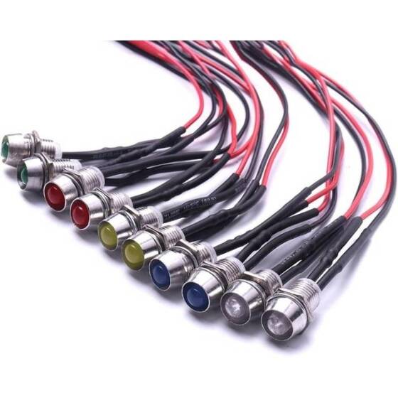 12-18V 8mm Green LED Indicator Light With 20cm Cable - 4