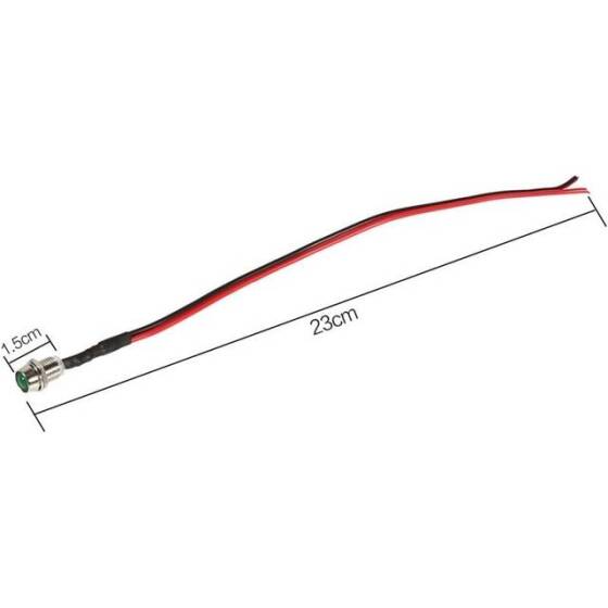 12-18V 8mm Red LED Indicator Light With 20cm Cable - 3