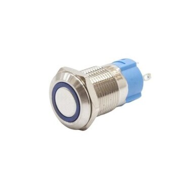 12A-P1Z-E 12mm Flat Key Illuminated Metal Button - Blue - Görsu Elektronik