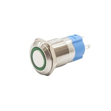 12A-P1Z-E 12mm Flat Key Illuminated Metal Button - Green - Görsu Elektronik