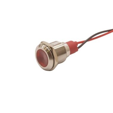 12L-P1 12mm 12-24V Metal Signal Lamp with Cable - Red - Görsu Elektronik