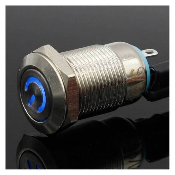 12mm 12-24V Waterproof Self-Locking Metal Push Button Switch With Blue Led Light - 2