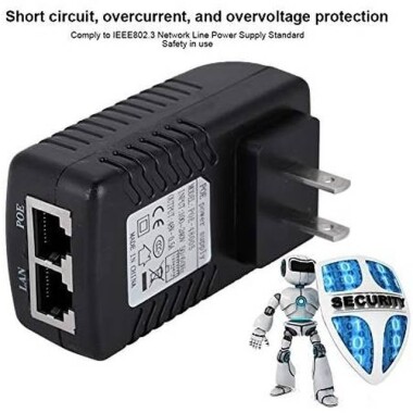 12V 1A 100M PoE Injector EU Plug - Silver Network Port - 3