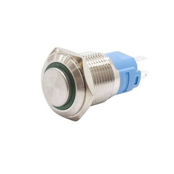 16A-G1-E 16mm Protruding Spring-Loaded Illuminated Metal Button - Green - 1
