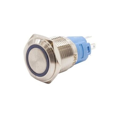 16A-P1-E 16mm Flat Spring Illuminated Metal Button - Blue - Görsu Elektronik