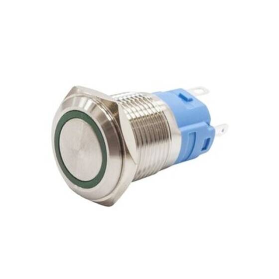 16A-P1-E 16mm Flat Spring Illuminated Metal Button - Green - 1