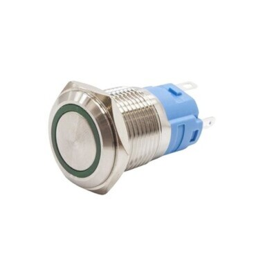 16A-P1Z-E 16mm Flat Key Illuminated Metal Button - Green - Görsu Elektronik