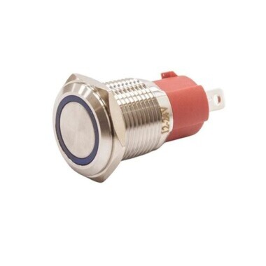 16D-P1Z-E 16mm Flat Key Illuminated Metal Button - Blue - Görsu Elektronik