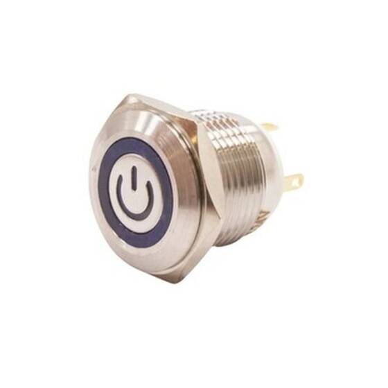 16H-P1-EC 16mm Flat Spring Illuminated Power Metal Button - Blue - 1