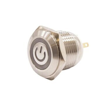 16H-P1-EC 16mm Flat Spring Illuminated Power Metal Button - White - Görsu Elektronik