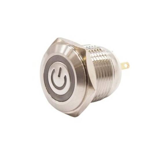 16H-P1-EC 16mm Flat Spring Illuminated Power Metal Button - White - 1
