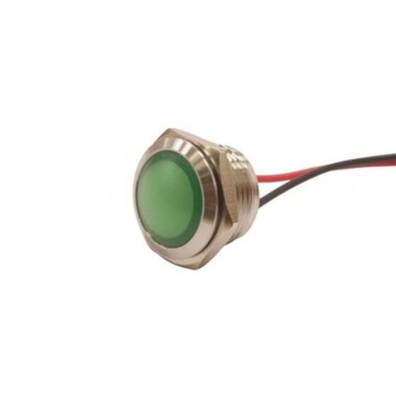 16L-P1 16mm 12-24V Metal Signal Lamp with Cable - Green - 1