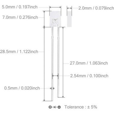 18mm Leg 257 Rectangular LED Water Clear Orange Use 2V 20mA - 3