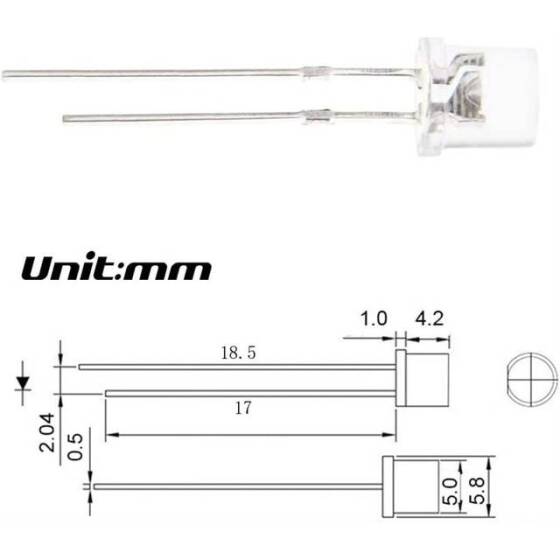 18mm Leg 5mm Flat LED Water Clear Blue Use 3V 20mA - 4