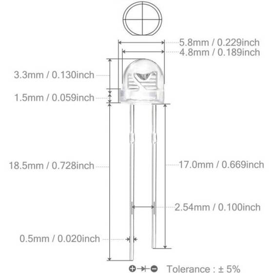 18mm Leg 5mm Straw Hat Large Cup LED White Use 3V 20mA - 3