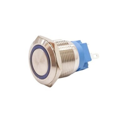 19A-P1Z-E 19mm Flat Key Illuminated Metal Button - Blue - Görsu Elektronik