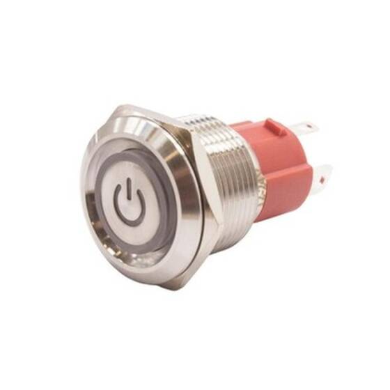 19D-P1-EC 19mm Flat Spring Illuminated Power Metal Button - White - 1