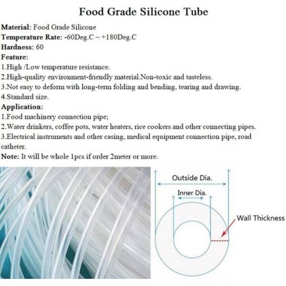 1Meter Yellow Silicone Tube Flexible Rubber Hose Drink Water Pipe Food Grade Connector ID 5mm X 7mm OD - 2