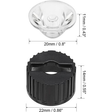 20mm LED Lamp Bead Lens 15 Degrees With Black Flat Mouth Lampshade (Apply to 1W 3W 5W RGB LED) - 4