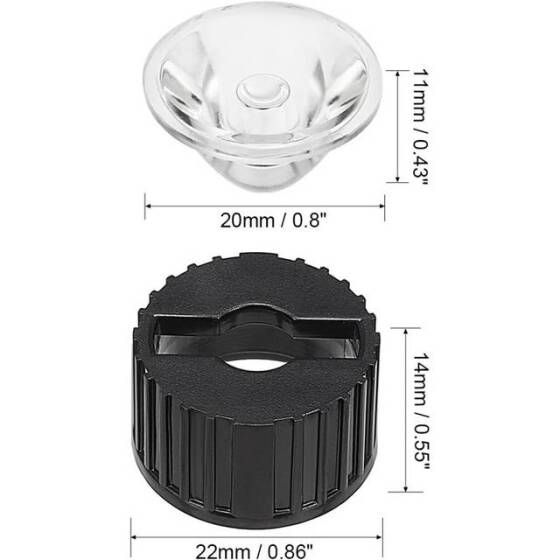 20mm LED Lamp Bead Lens 15 Degrees With Black Flat Mouth Lampshade (Apply to 1W 3W 5W RGB LED) - 4