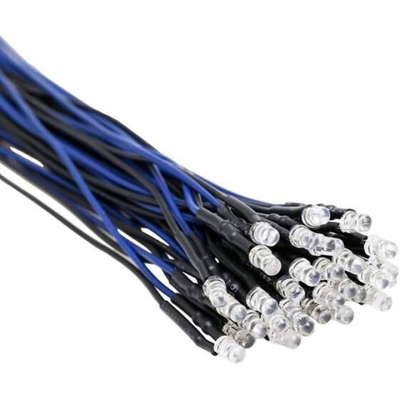 22-28V 3mm Water Clear Ice Blue LED Indicator Light With 20cm Cable - 1