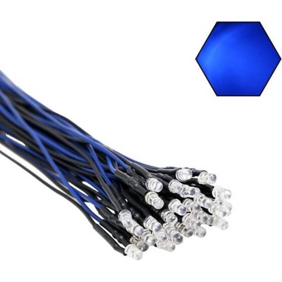 22-28V 3mm Water Clear Ice Blue LED Indicator Light With 20cm Cable - 2