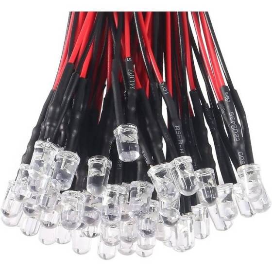22-28V 5mm Water Clear Red LED Indicator Light With 20cm Cable - 2