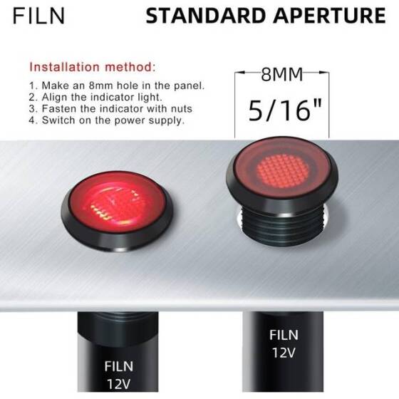 22-28V 8mm Red LED Indicator Light With 20cm Cable - 5
