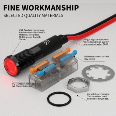 22-28V 8mm Water Clear Yellow LED Indicator Light With 20cm Cable - 4