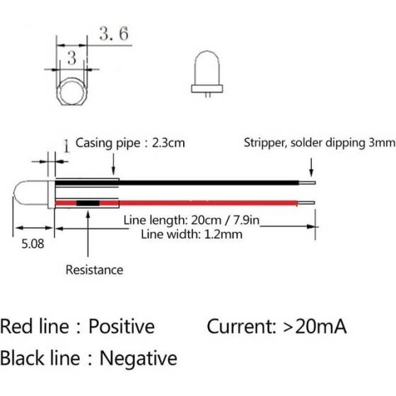 220V 3mm Orange LED Indicator Light With 20cm Cable - 4
