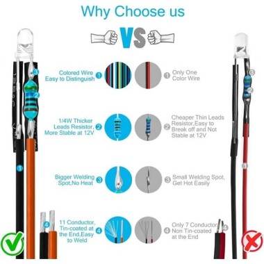 220V 3mm Water Clear Orange LED Indicator Light With 20cm Cable - 2