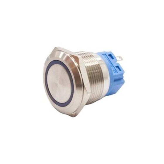 22B-P1-E 22mm Flat Spring Illuminated Metal Button - Blue - 1