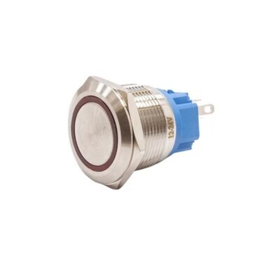 22B-P1Z-E 22mm Flat Key Illuminated Metal Button - Red - Görsu Elektronik