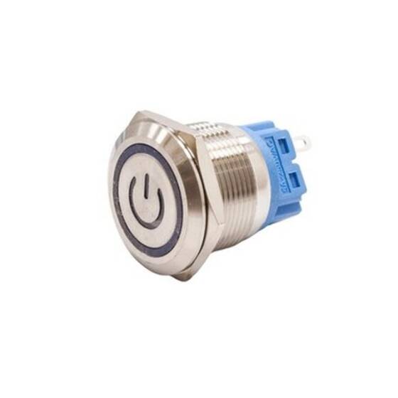 22B-P1Z-EC 22mm Flat Key Illuminated Power Metal Button - Blue - 1