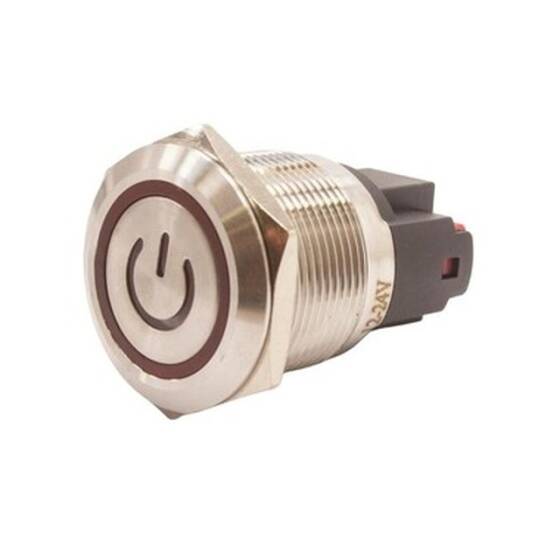 22E-P1-EC 22mm Flat Spring Illuminated Power Metal Button - Red - 1