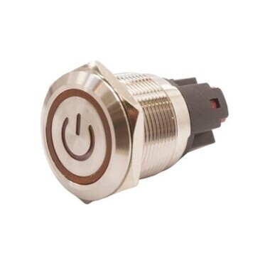 22E-P1Z-EC 22mm Flat Key Illuminated Power Metal Button - Yellow - Görsu Elektronik