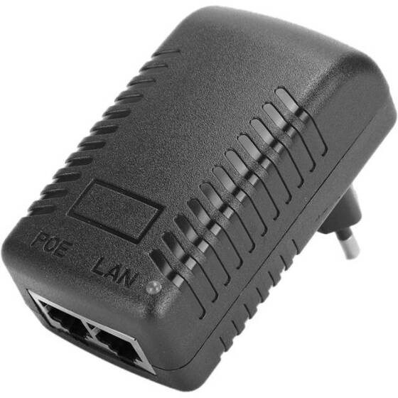 24V 1A 100M PoE Injector EU Plug - Silver Network Port - 4