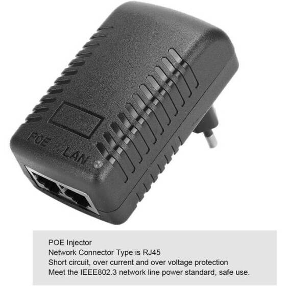 24V 1A 100M PoE Injector US Plug - Silver Network Port - 2