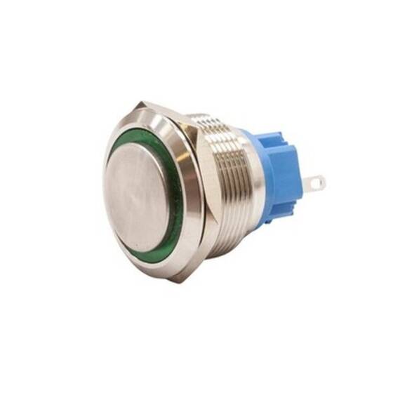 25B-G1-E 25mm Protruding Spring Illuminated Metal Button - Green - 1