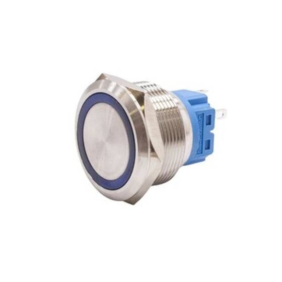 25B-P1-E 25mm Flat Spring Illuminated Metal Button - Blue - 1
