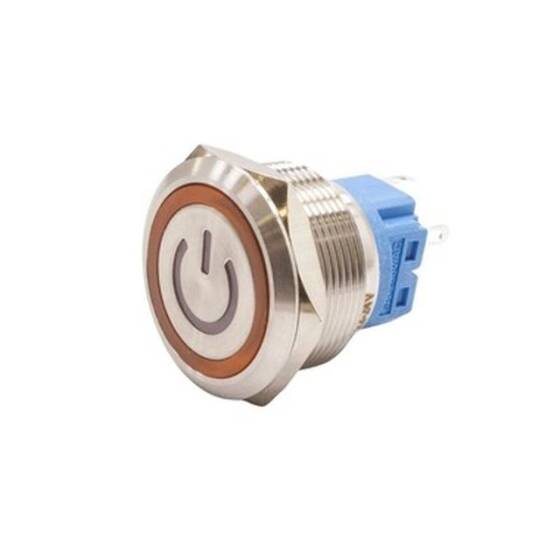 25B-P1Z-EC 25mm Flat Key Illuminated Power Metal Button - Yellow - 1