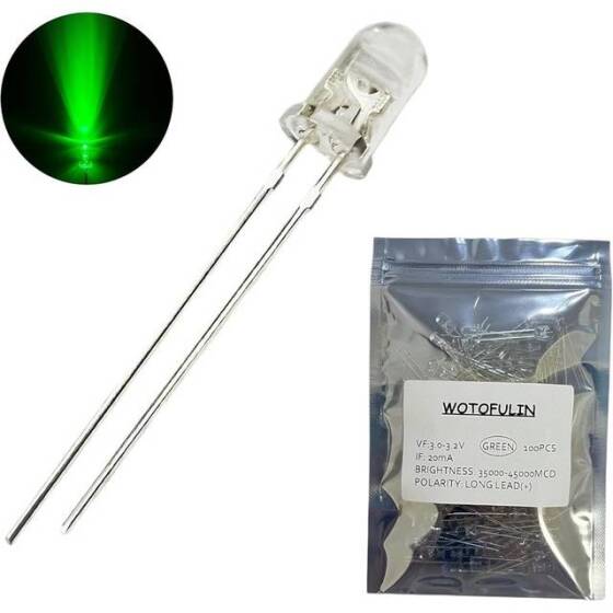 28mm Leg 5mm LED Water Clear Red+Pure Green CA Use 2V 20mA - 1