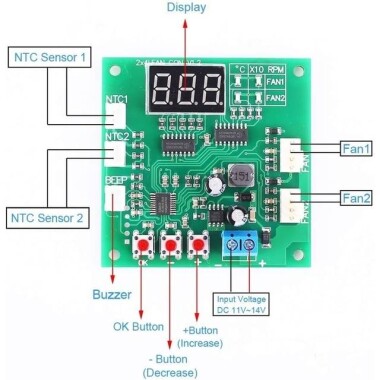 2CH 4 Wire Led Digital PWM Motor Speed Controller Fan Temperature Controller Buzzer Alarm DC 12V 24V 48V With 50CM Cable - 2