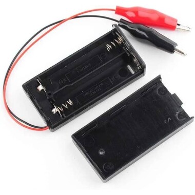 2x AA Battery Holder Box With Alligator Clips Switch And Cover - 4