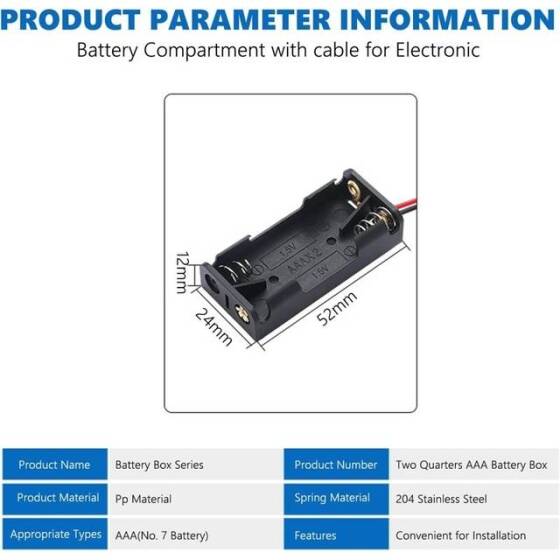 2x AAA Battery Holder Box With PH2.0 Plug With Switch And Cover - 5