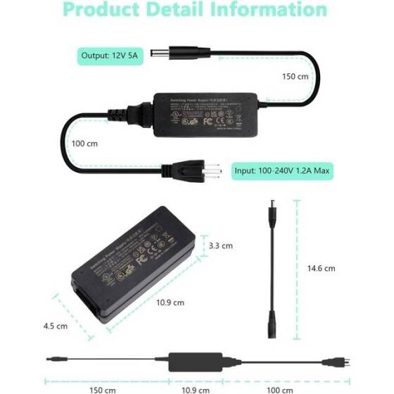 3-12V 5A 60W AC/DC Adjustable Power Adapter-Silk Printing With CE-EU Plug - 2