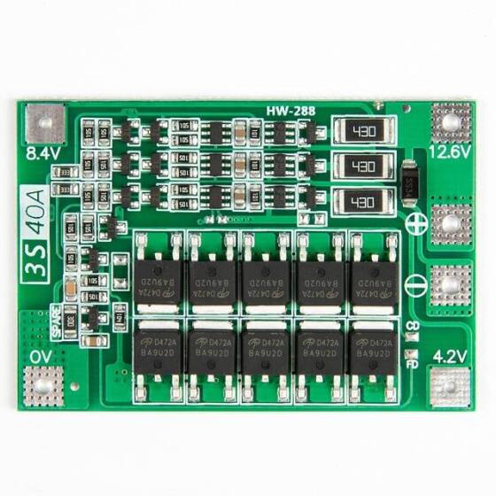 3 Series 40A 18650 Lithium Battery Protection Board 11.1V 12.6V with Balance for Drill Motor Lipo Cell Module - 3