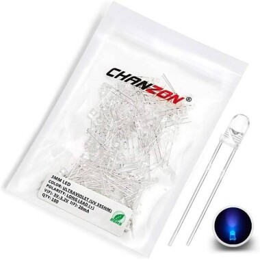 30-40V 3mm Water Clear Purple LED Indicator Light With 20cm Cable - 1